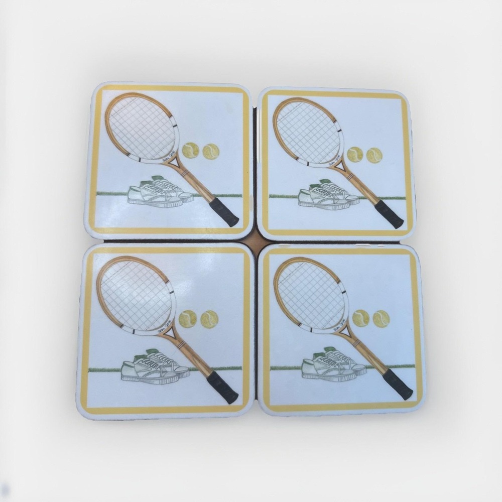 Vintage PimperneL Set Point Tennis Racquet Cork Backed Coasters Set of 4